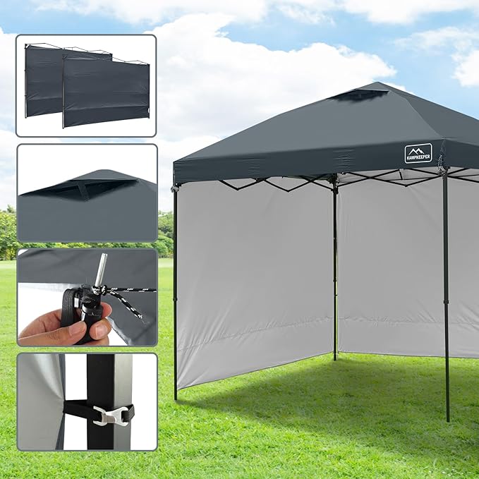 KAMPKEEPER 10x10 Easy Pop Up Canopy Tent with 2 Sidewalls, Instant Outdoor Shade Shelter with 2 PCS Removable 10FT Sun Walls, Quick Setup Waterproof and UV-Resistant for Patio, Camping, Backyard