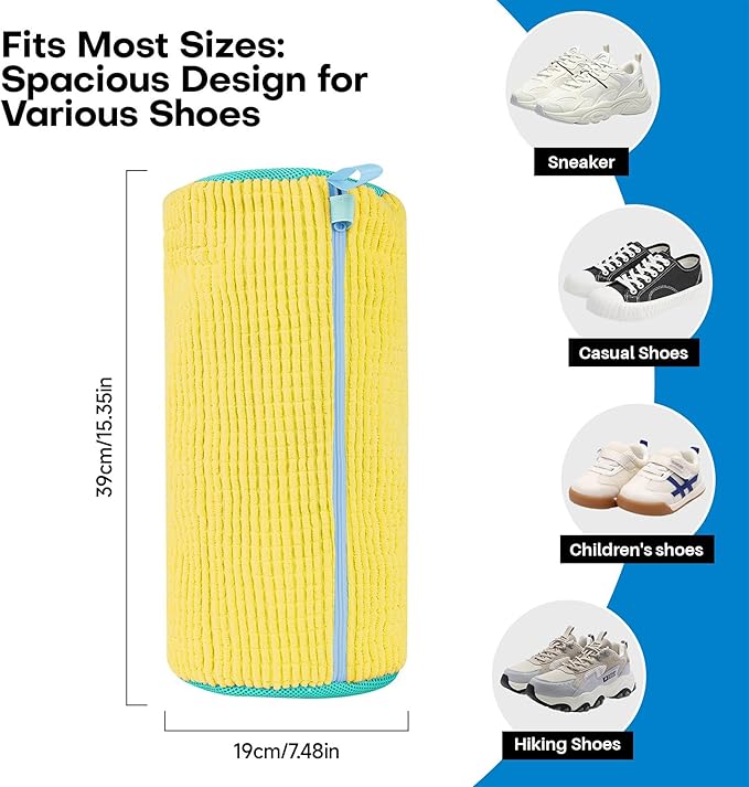 Shoe Washing Machine Bag, 2PC Reusable Laundry Shoe Bag for Washer and Dryer, Sneaker & Tennis shoe laundry bag, Ykk Zipper Multi-Functional Shoe Cleaning Bag (2PCS + 2PCS Yellow)
