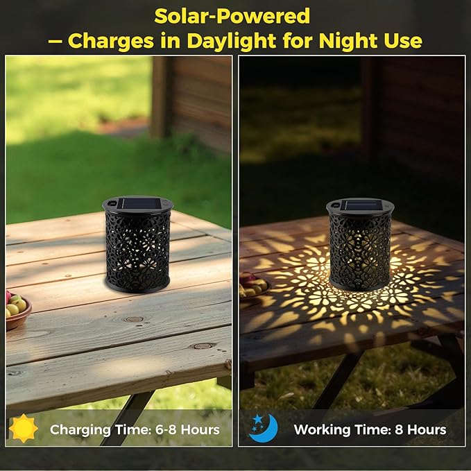 uuffoo Small Solar Outdoor Lanterns for Garden & Patio, 4-Pack Decorative Lantern Lights Solar-Powered, Hollow-Out Design, Auto On/Off, Weather-Resistant, 8-Hour Warm Ambient Lighting