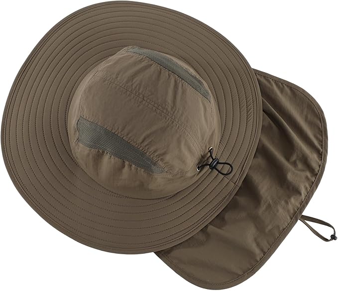 Home Prefer UPF 50+ Mens Wide Brim Fishing Hat with Neck Flap Sun Hat for Men Women Sun Protection Cap