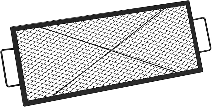 Onlyfire X-Marks Fire Pit Cooking Grate, Portable Rectangle Campfire Grill Grate with Handles, Heavy Duty Steel Campfire BBQ Grill for Outdoor, 36-Inch
