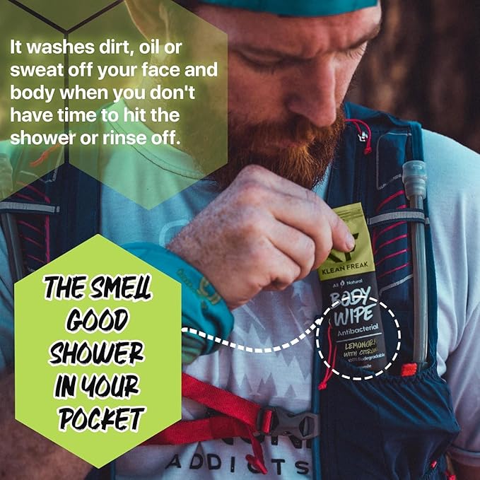 Body Cleansing Wipes - Individual Shower Wipes | Travel, Gym, Camping Wet Wipes for Women & Men | Refreshing No Rinse | Natural Bug Deterrent & Wipe In One | Lemongrass Citronella 12 Pack