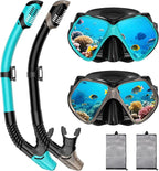 2 Pack Snorkeling Gear for Adults, Dry Snorkel, Mask Set Adult, Diving Scuba Mask, Scuba Gear, Swimming Goggles with Nose Cover, Swim Freediving Tempered Glass Panoramic View Travel Packages