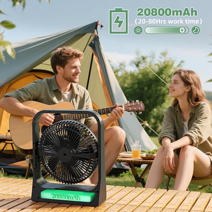 8-inch USB Portable Fan - 20800mAh Rechargeable Battery Operated Fan (80Hrs work time) - Personal Desk Fans - Battery Powered Fans use for Bedroom, Desktop, Table, Office, Camping, and Outdoor