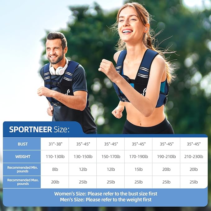 Sportneer Weighted Vest for Women Men: 8lbs/12lbs/15lbs/20lbs/25lbs Weight Vest with Detachable Phone Pouch Rucking Vest for Women Walking Strength Training Muscle Building Weight Loss