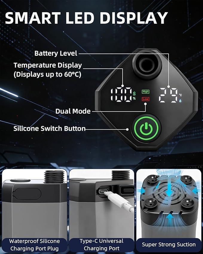 2026 Upgraded Portable Shower with Heater for Camping, 6000mAh Rechargeable Camping Shower Pump with LED Display, 3 Spray Modes 5 Gal Foldable Bucket, Outdoor Shower for Travel RV Pet Bath Car Washing