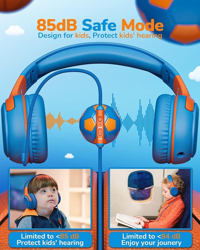 awatrue 3PCS Kids Headphones for School Travel, 85/94dB Safe Volume Limit, 3.5mm Jack, HD Mic, Portable Wired Headphone with Shareport, Stereo Sound On-Ear Headphones for Toddler Kids Girls Boys