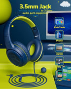 awatrue 2PCS Kids Headphones for School Travel, 85/94dB Safe Volume Limit, 3.5mm Jack, HD Mic, Portable Wired Headphone with Shareport, Stereo Sound On-Ear Headphones for Toddler Kids Girls Boys