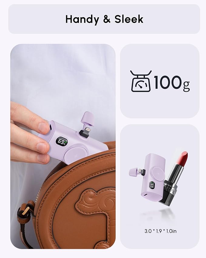 Little Portable Charger Battery Pack for IPhone,Tiny Power Phone Bank 5000mah Compatible with iPhone 14/14plus/14pro/14 pro max/13 pro max/13 pro/13 mini/13 pro max/12/12 mini/12 pro/12 pro max-Purple