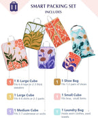 Gonex Compression Packing Cubes, 6pcs Expandable Storage Travel Luggage Bags Organizers with Shoe Bag Laundry Bag, Travel Cubes for Suitcase Carry On (Flowers)