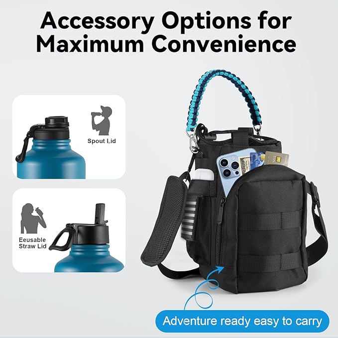 KXIAOCHEN Insulated Water Bottle, Stainless Steel Water Bottle, 2 Lids (Straw and Handle Lid),Wide Mouth Metal Water Bottles Keep Hot and Cold, Double Walled, Thermo Mug, Metal Canteen