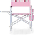 PICNIC TIME Sports Chair with Side Table, Outdoor Foldable Padded Adult Camping Chairs with Cup and Accessory Panel for Lawn, Beach, & Sports Use for Adults, 300-lbs Capacity, (Pink Stripe Accents)