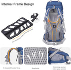 60L Lightweight Internal Frame Backpacking Hiking Backpack with Rain Cover for Men Women, Large Travel Backpack, Blue