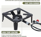 Bestfire High Pressure Propane Burner, 120000 BTU Single Propane Stove with 4.1ft 0-20Psi Adjustable Hose with Regulator, 16" Square Steel Cooktop for Camping