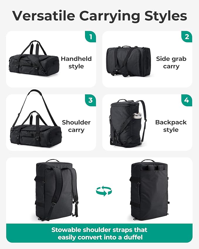 BAGSMART 4-IN-1 Duffle Bag for Travel, 40L Travel Bag Gym Duffle, TSA Carry on Backpack with Shoes Compartment & Wet Pocket, Water-resistant Workout Duffel, Camel