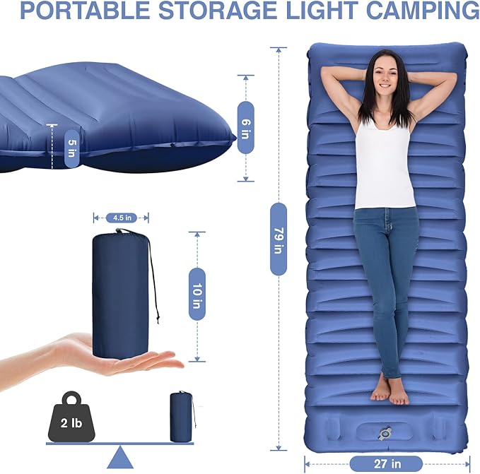 Sleeping Pad for Camping, 5" Extra-Thick Camping Mat with Pillow Built-in Foot Pump, Ultralight Inflatable Sleeping Mat for Camping, Backpacking, Hiking, Camp Tent