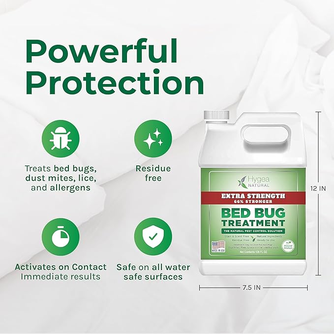 Extra Strength Bed Bug & Mite Spray- Child & Pet friendly - Stain & Odor Free - 66% Stronger Natural Formula (128 oz)