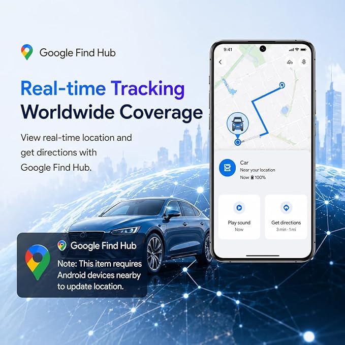 GPS Tracker for Vehicles,Magnetic Waterproof Car Tracker, No Monthly fees, Mini Portable GPS Tracker for Cars, Trucks, Motorcycle, Anti-Theft（Android Only）