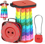 Upgraded Collapsible Stool, Portable Folding Stool, Telescoping Camping Chair with Max Load Capacity 485lbs, Square Retractable Stool for Camping Gardening Fishing Hiking BBQ [Rainbow+Red]