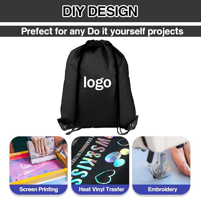 COIDEA 6Pcs Drawstring Backpacks, Medium, Black, Sports, Gym, Travel, Swimming, Beach