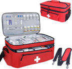 First Aid Bag Empty Large Medical Bag with Shoulder Strap 16”x 9½” x 7” Medicine Organizer Box Travel First Aid kit Emergency Supplies Storage Bag for Car, Home, Office, Outdoor (Red)