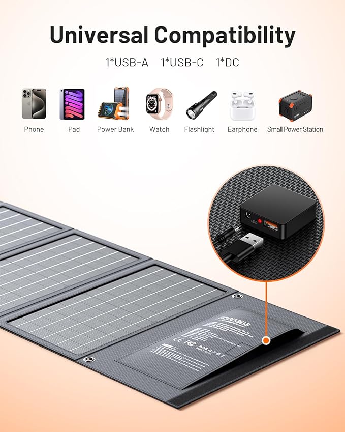 GOODaaa 30W Portable Solar Panel with Three Outputs, USB QC 3.0 Fast Charging Foldable Solar Charger, IP65 Waterproof Panels for Outdoor, Dual USB & One DC Charger for Phones, Tablet, Power Station