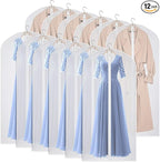 60'' Garment Bags Dress Bag for Storage (Set of 12) Dust-Proof Suit Protector Cover Bag with Zipper for Long Dresses, Suit, Coat Closet Clothes Storage