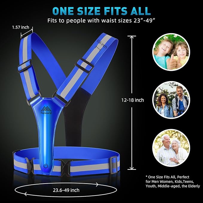 LED Reflective Vest Safety Gear, Light Up Vest for Night Walking Cycling, High Visibility Running Vest with Reflective Strips