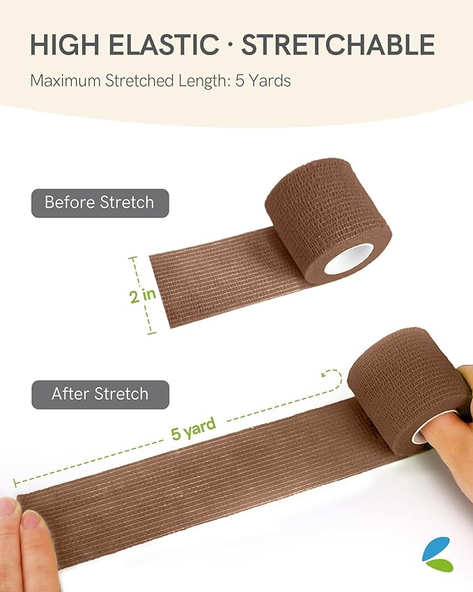 FriCARE Self Adhesive Bandage Wrap, Medical Tape in First Aid Kit, Cohesive Bandages for Wounds Sport Vet, FSA/HSA Eligible, 2 Inches X 5 Yards 6 Rolls, Dark Brown