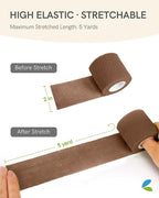 FriCARE Self Adhesive Bandage Wrap, Medical Tape in First Aid Kit, Cohesive Bandages for Wounds Sport Vet, FSA/HSA Eligible, 2 Inches X 5 Yards 6 Rolls, Dark Brown