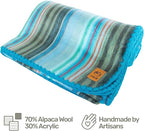 Alpaca Wool Blanket - Queen Size Bed Throw & Warm, Lightweight, Couch or Camp - Outdoor - 87 x 64 Inches (Light Turquoise)