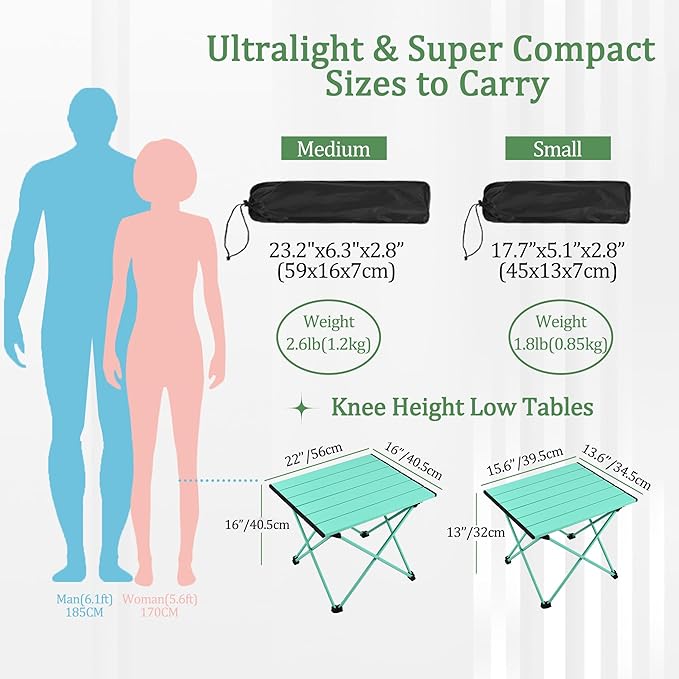 Grope Portable Camping Table with Aluminum Table Top, Folding Beach Table Easy to Carry, Prefect for Outdoor, Picnic, BBQ, Cooking, Festival, Beach, Home (Sky Blue-M)