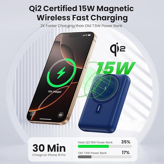 Magnetic Portable Charger for iPhone, 3-in-1 10800mAh Qi2 15W Wireless Power Bank with iWatch Charger,30W PD Fast Charging USB-C LCD Display Battery Pack for Magsafe,iPhone 16/15/14/13/12, Apple Watch