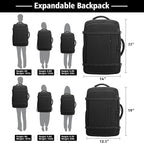 Ample Space Travel Backpack with LifetimeWarranty,Expandable Carry on Backpack with Cable Access Port,Fits 17.3"Laptop Notebook,Water Resistant Weekender Backpack Business Trips,Daily Travel,Black
