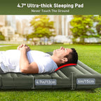 Elegear Double Sleeping Pad for Camping, 4.7" Ultra-Thick Self Inflating Camping Pad 2 Person with Pillow Built-in Foot Pump, Portable Camping Sleeping Mat for Backpacking Hiking Tent(Army Green Full)