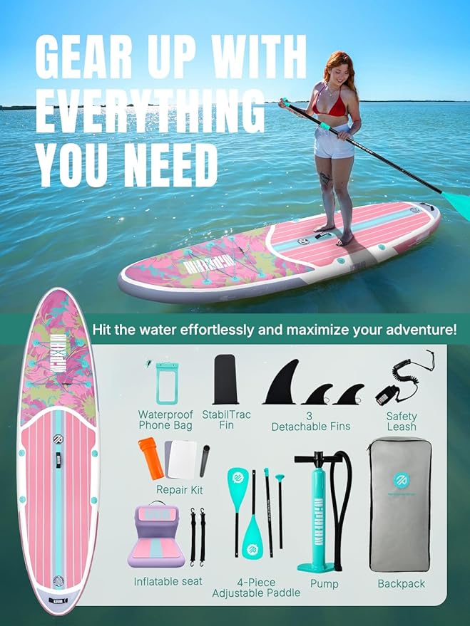 Niphean Inflatable Stand Up Paddle Board with SUP Accessories, Anti-Slip EVA Deck, 10’6’’ Inflatable Paddle Boards for Adults & Youth of All Skill Levels