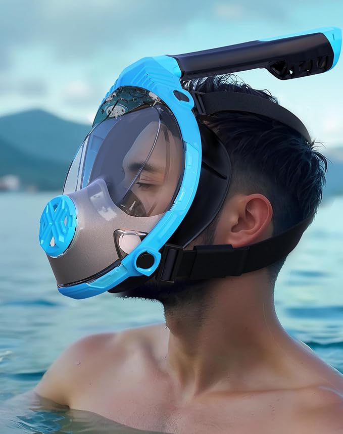 Full Face Snorkel Mask- Snorkeling Gear for Adults with Safe Dry Top Breathing System, Latest Foldable Panoramic View Snorkeling Mask for Men and Women, Anti Fog Anti Leak