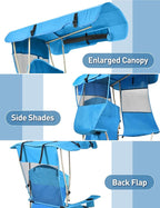 Beach Chair with Canopy Shade, Folding Camping Chair with Canopy with Cup Holder, Side Pocket for Camp, Beach, Tailgates, Fishing - Support 330 LBS