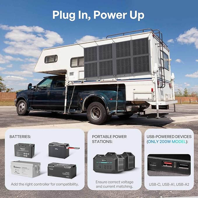 Renogy 200W Portable Solar Panel Blanket, 25% High Efficiency N-Type Foldable Solar Charger for Power Station, Lightweight 8-Fold Space Save, USB-A Type-C Output, For Camping, RV, Pickup Truck, Marine