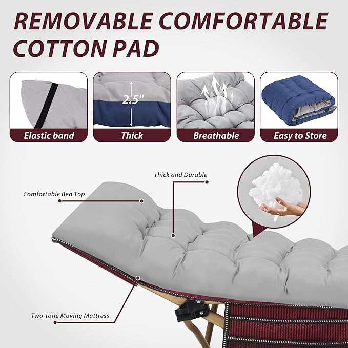 Folding Camping Cot for Sleeping, Portable Cots for Adults, Heavy Duty Cot Bed 550LBS(Max Load), Extra Wider Cots with Large Pocket for Outdoor, Office, Beach