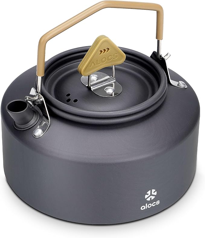 Alocs Camping Kettle - 1L Mini Camp Kettle - Portable Camping Tea Kettle - Lightweight Aluminum Camping Coffee Pot with Carry Bag for Outdoor Hiking Picnic Traveling and Backpacking