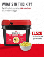 ReadyWise Emergency Food Supply - 144 Servings Freeze Dried Powdered Eggs Bucket, Protein Meals, Survival Food, Backpacking, Camping Essentials & Emergency Prepping Supplies, up to 10 Year Shelf Life