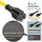 [10-Feet] NEMA 5-15P to 5-15R/ 5-20R/ 6-15R/ 6-20R AC Adapter, Plugrand 12AWG 15 Amp Household AC Plug to 20 Amp T Blade Adapter Cable, 15A 125V to 20A 250V Extension Cable, 10FT