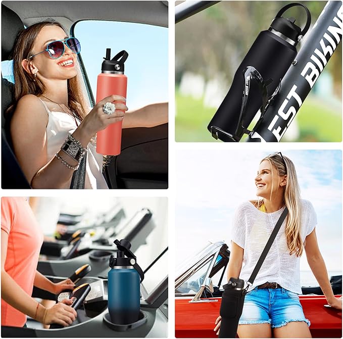 32 oz Insulated Water Bottle - Cold 48H & Hot 24H, Leak-Proof T-shpaed Metal Flask with Carry Strap, Protective Boot, BPA Free Vacuum Hydro 32 Ounce Thermal Cup for Adults Men Women