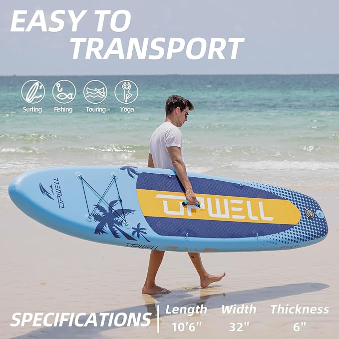 UPWELL 10'6"/11'/11'6" Inflatable Paddle Board, Stand Up Paddlboard for Youth & Adults, Stable Design, Premium SUP Accessories, Backpack, Leash, Hand Pump, Fins