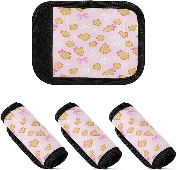 Christmas Cookies 2 Pack Neoprene Suitcase Wraps, Luggage Handle Wraps with ID Tag, Non-Slip Suitcase Handle Covers for Travel, Bag Strap Pad