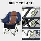 Oversized Camping Chair for Large Adults Heavy Duty 400 lbs Capacity, Comfortable Padded Folding Lawn Chair with Back & Headrest Support and Cup Holder, Portable Outdoor Chair with Carry Bag