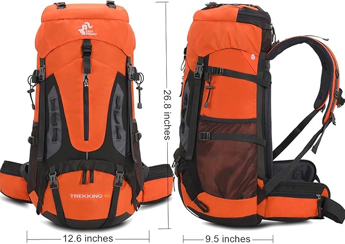 Bseash 60L Hiking Camping Backpack with Rain Cover, Waterproof Large Capacity Outdoor Sport Travel Daypack Climbing Touring (Orange)