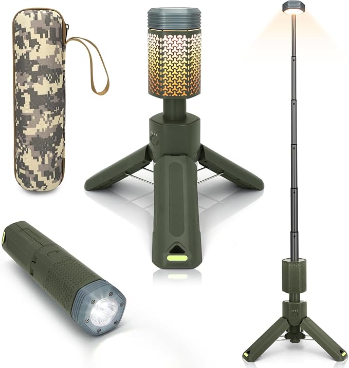 Telescopic Camping Lights, Rechargeable 10500mAh Camping Lantern with Storage Bag, Waterproof LED Camping Lamp with Magnetic, Portable Outdoor Tent Light for Camping,Hiking,Emergency,Fishing (Green)