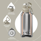 IDEUS Insulated Stainless Steel Water Bottle with 2 Leak-Proof Lids, Thermal Water Flask for Hiking Biking, 32oz, Celadon